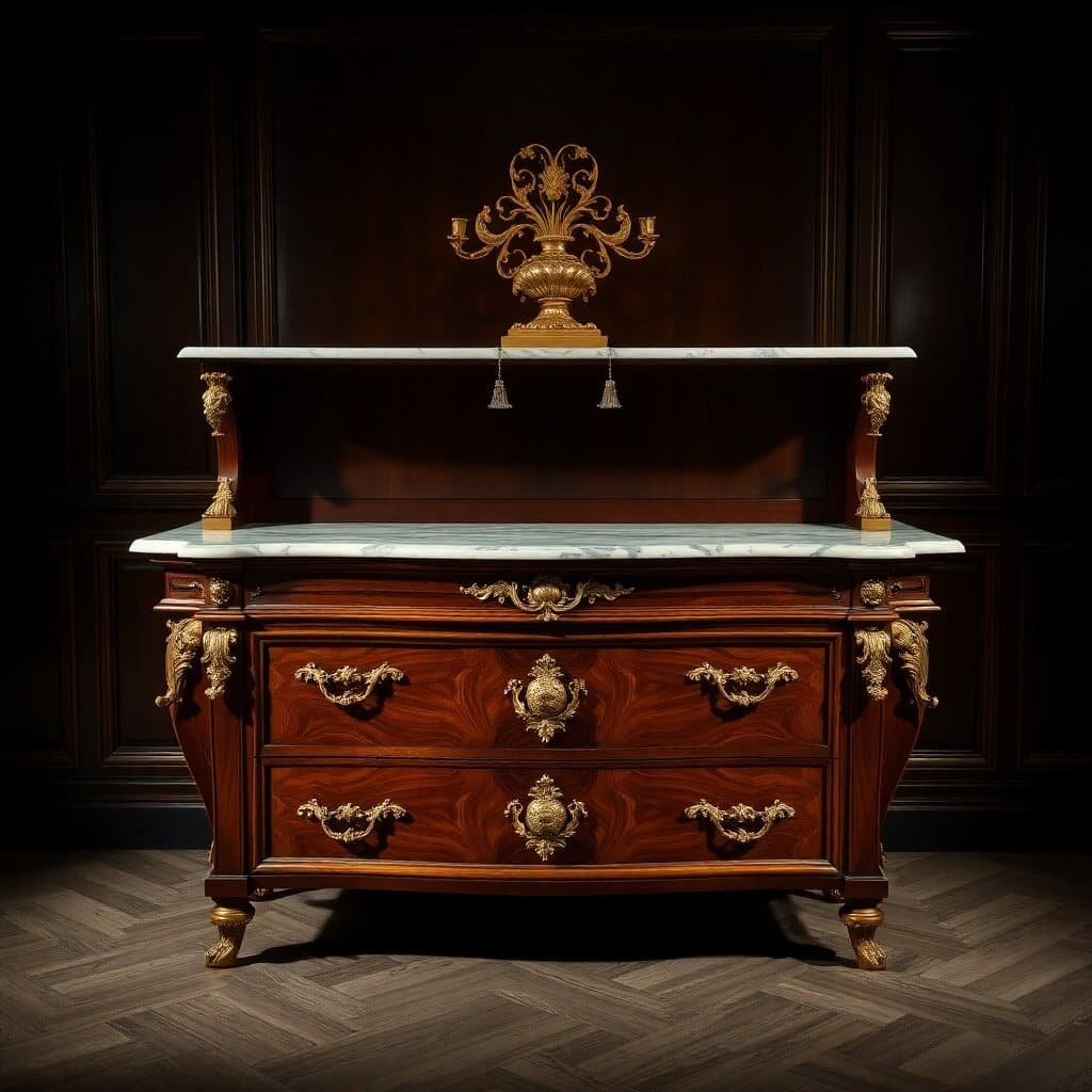 Commode ancienne en bois massif avec marqueterie